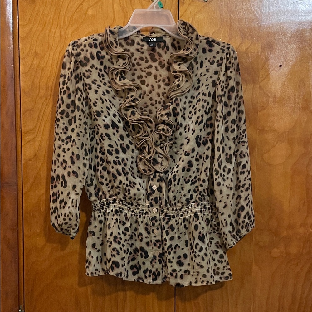 AG Adriano Goldschmied Leopard Print Ruffle Blouse